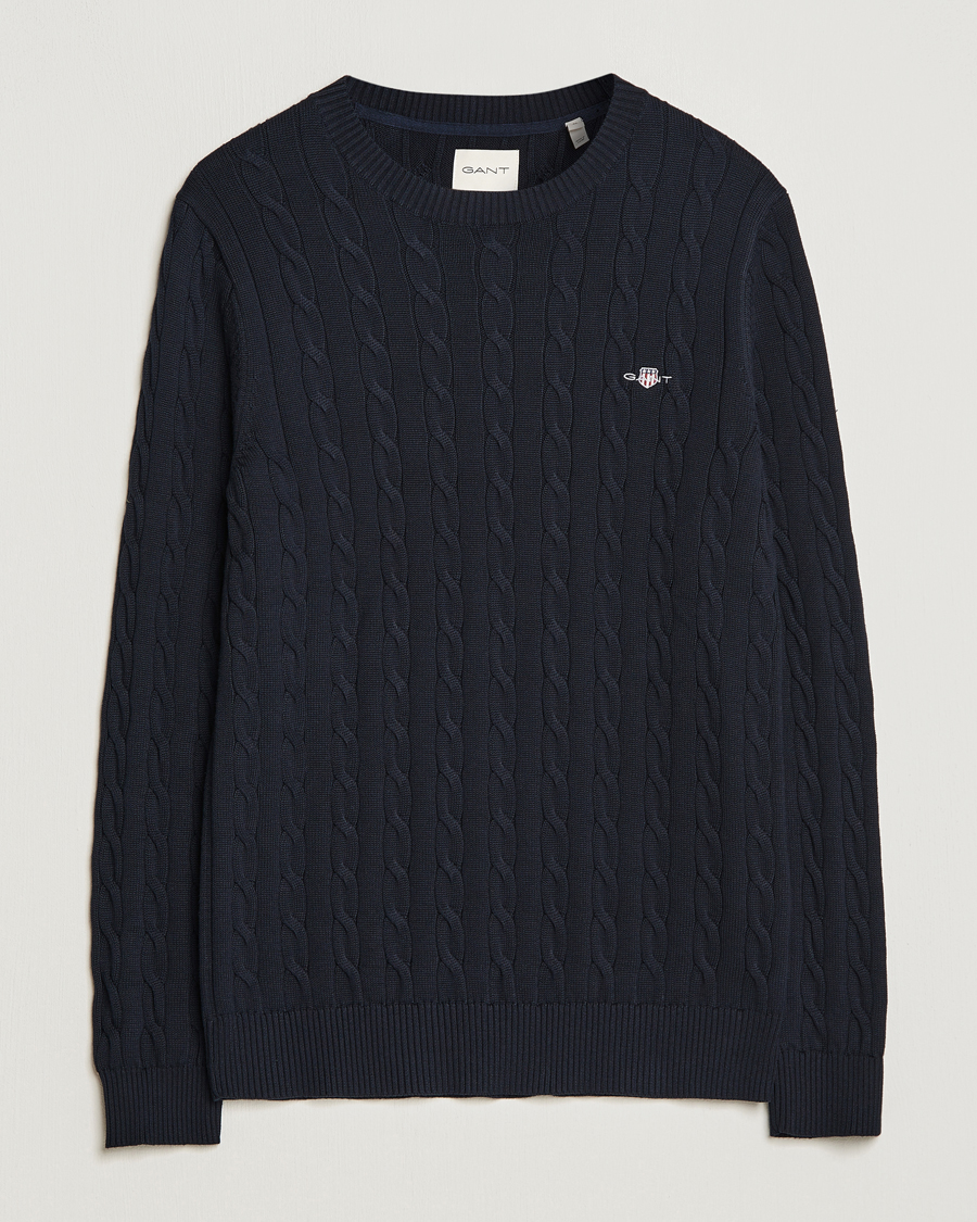 Mies | Puserot | Gant | Cotton Cable Crew Neck Evening Blue