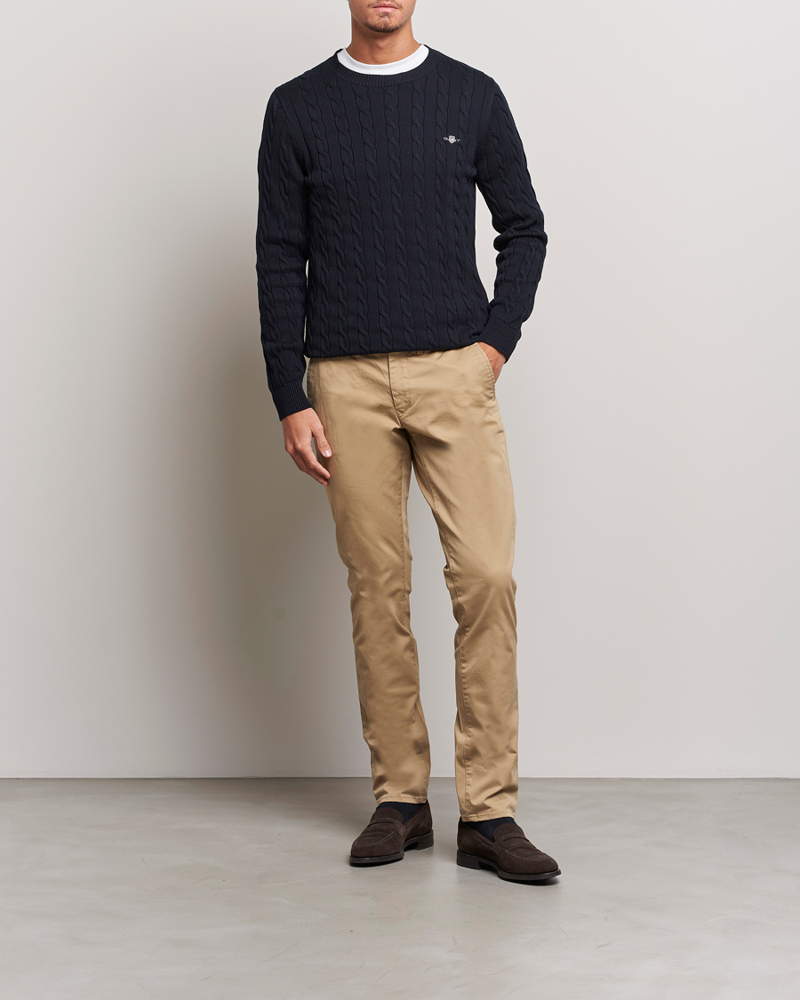 Mies | Puserot | Gant | Cotton Cable Crew Neck Evening Blue