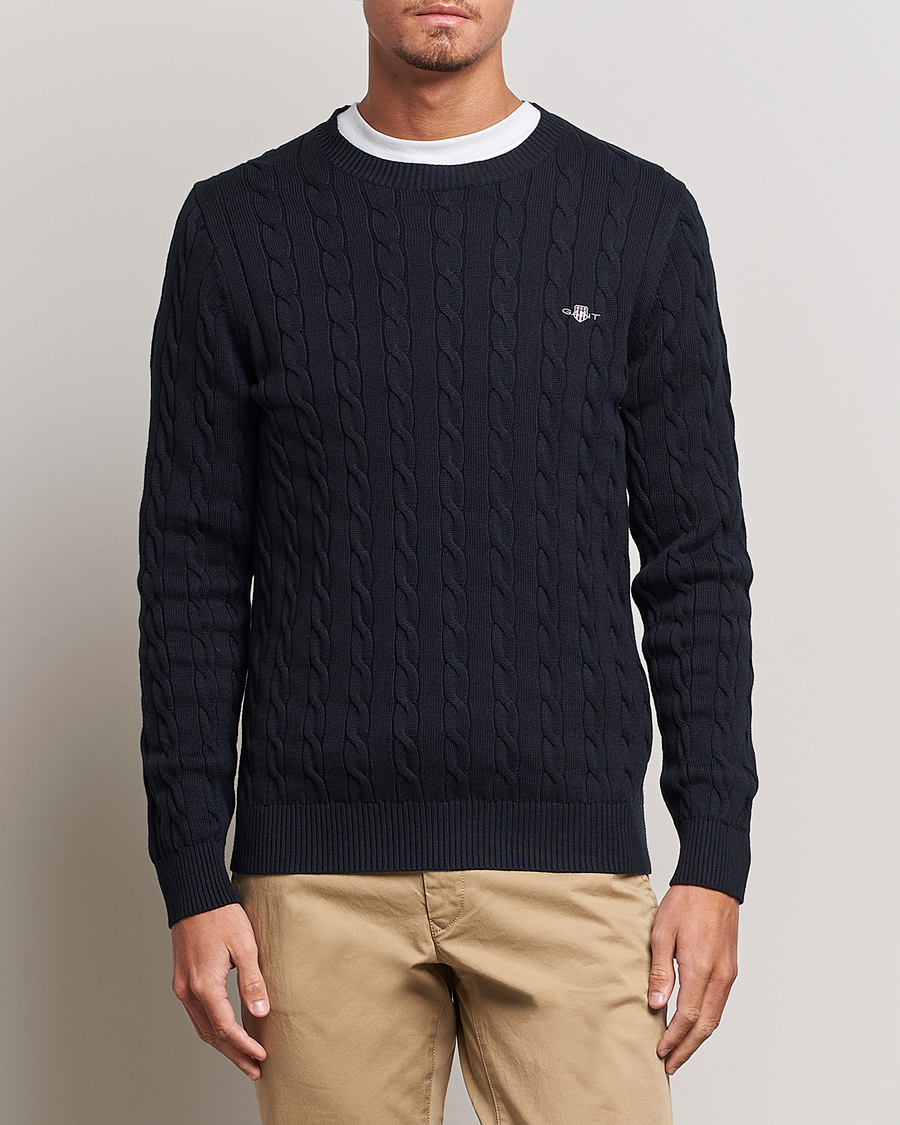 Mies | Puserot | Gant | Cotton Cable Crew Neck Evening Blue