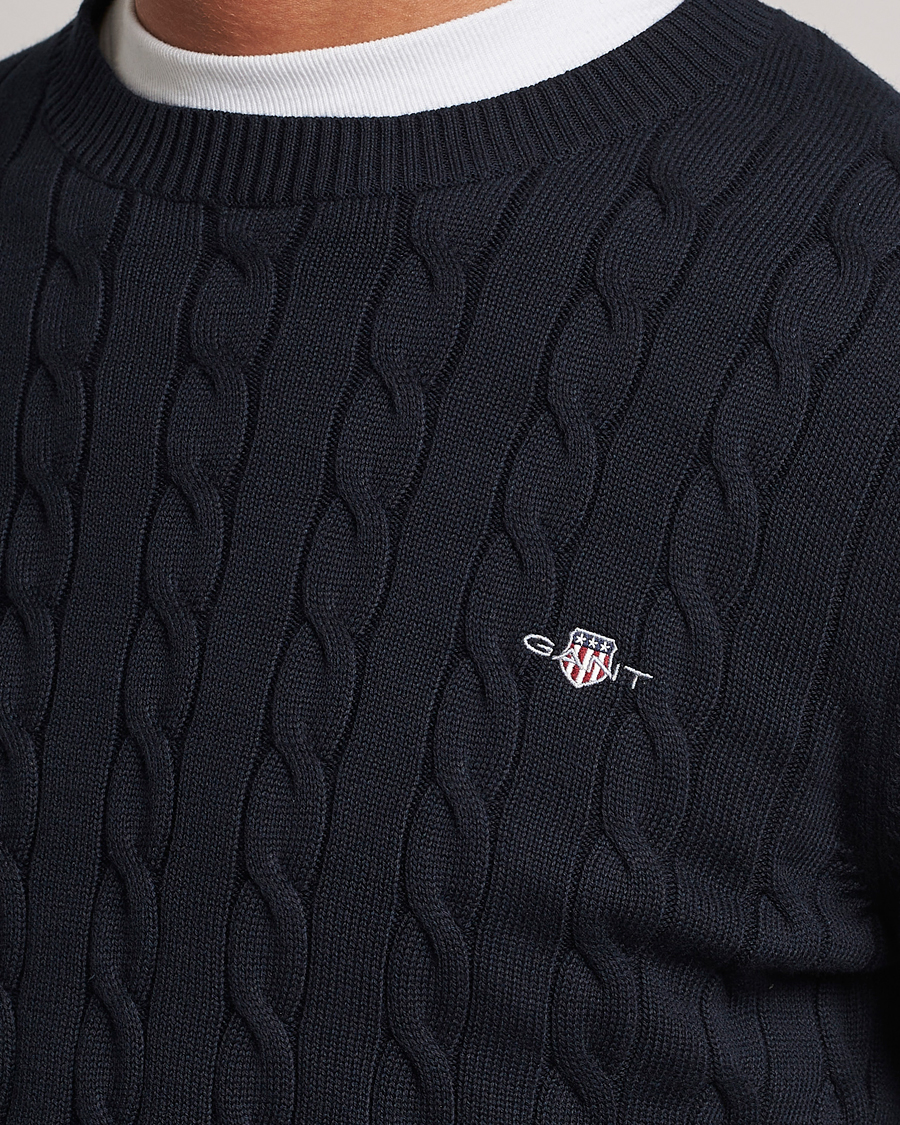 Mies | Puserot | Gant | Cotton Cable Crew Neck Evening Blue