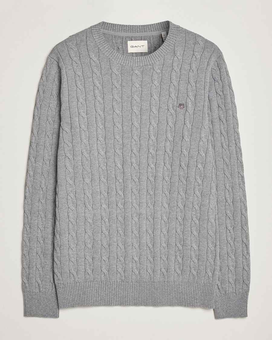 Mies | Puserot | Gant | Cotton Cable Crew Neck Grey Melange