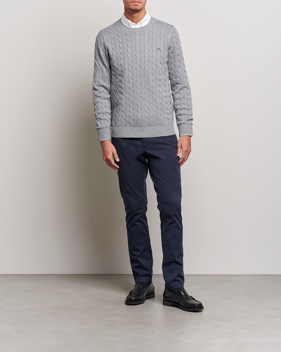 Mies | Puserot | Gant | Cotton Cable Crew Neck Grey Melange