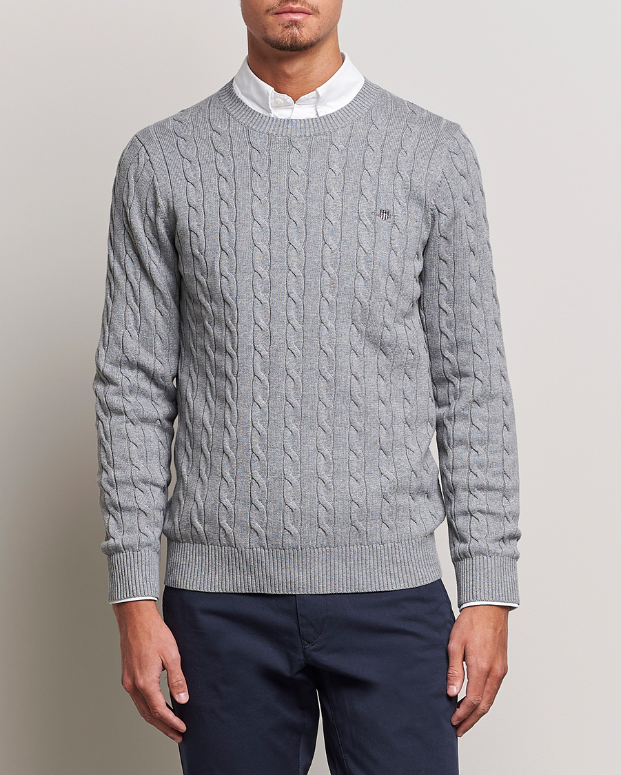 Mies | Puserot | Gant | Cotton Cable Crew Neck Grey Melange