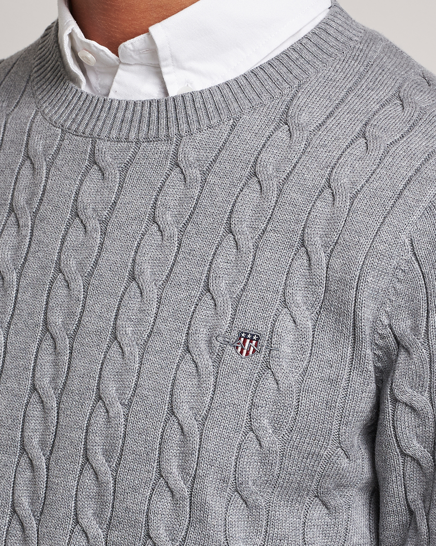 Mies | Puserot | Gant | Cotton Cable Crew Neck Grey Melange