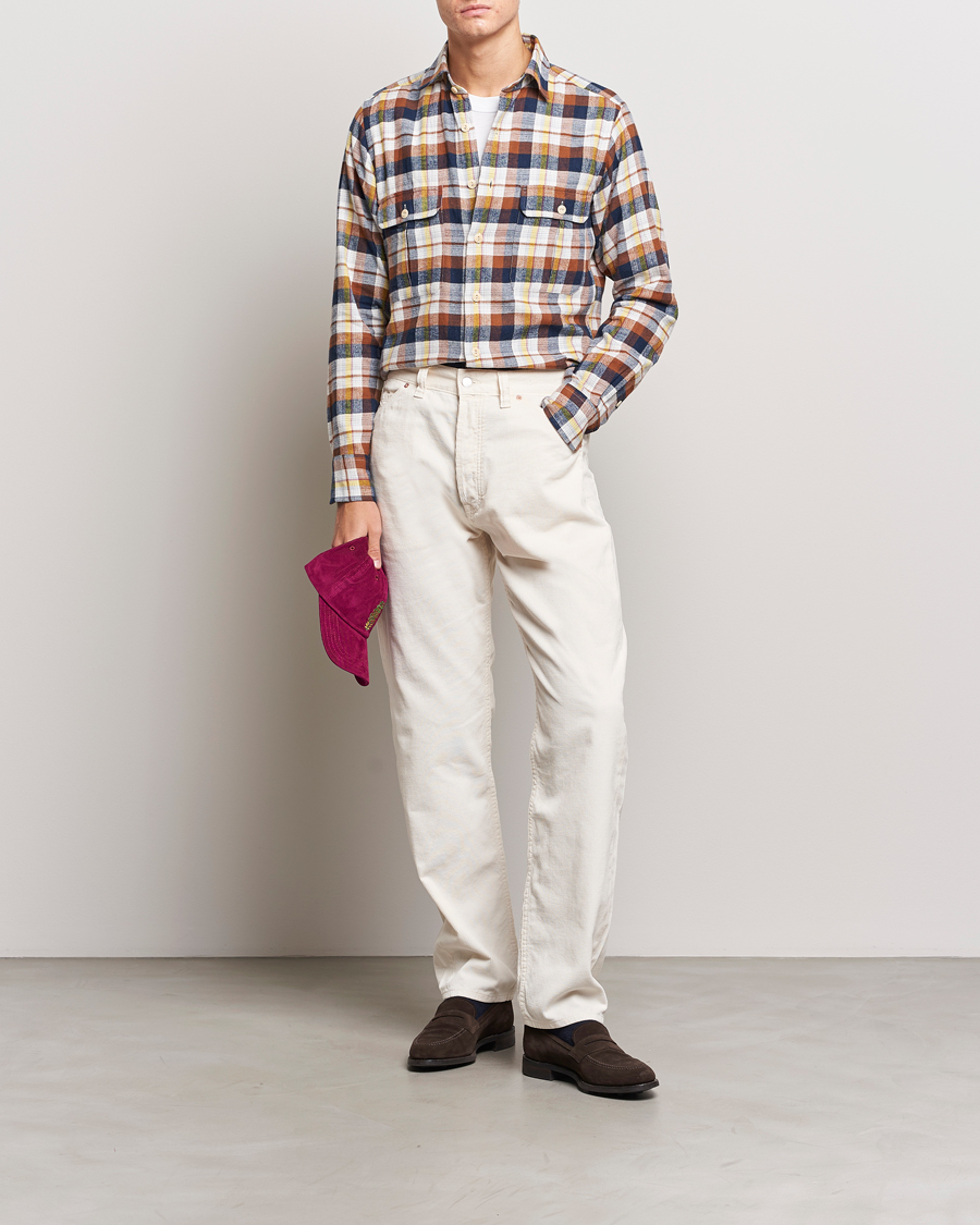 Mies | Kauluspaidat | Drake's | Brushed Madras Checked Work Shirt Brown