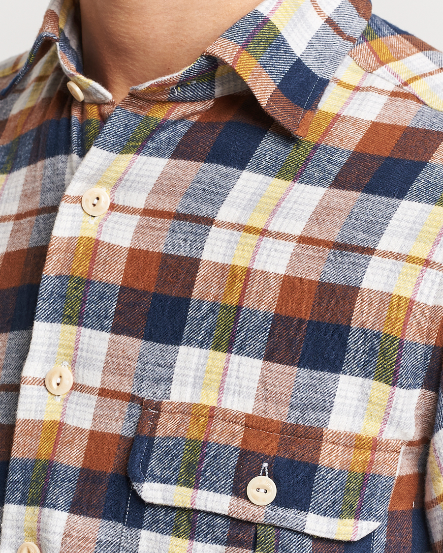 Mies | Kauluspaidat | Drake's | Brushed Madras Checked Work Shirt Brown