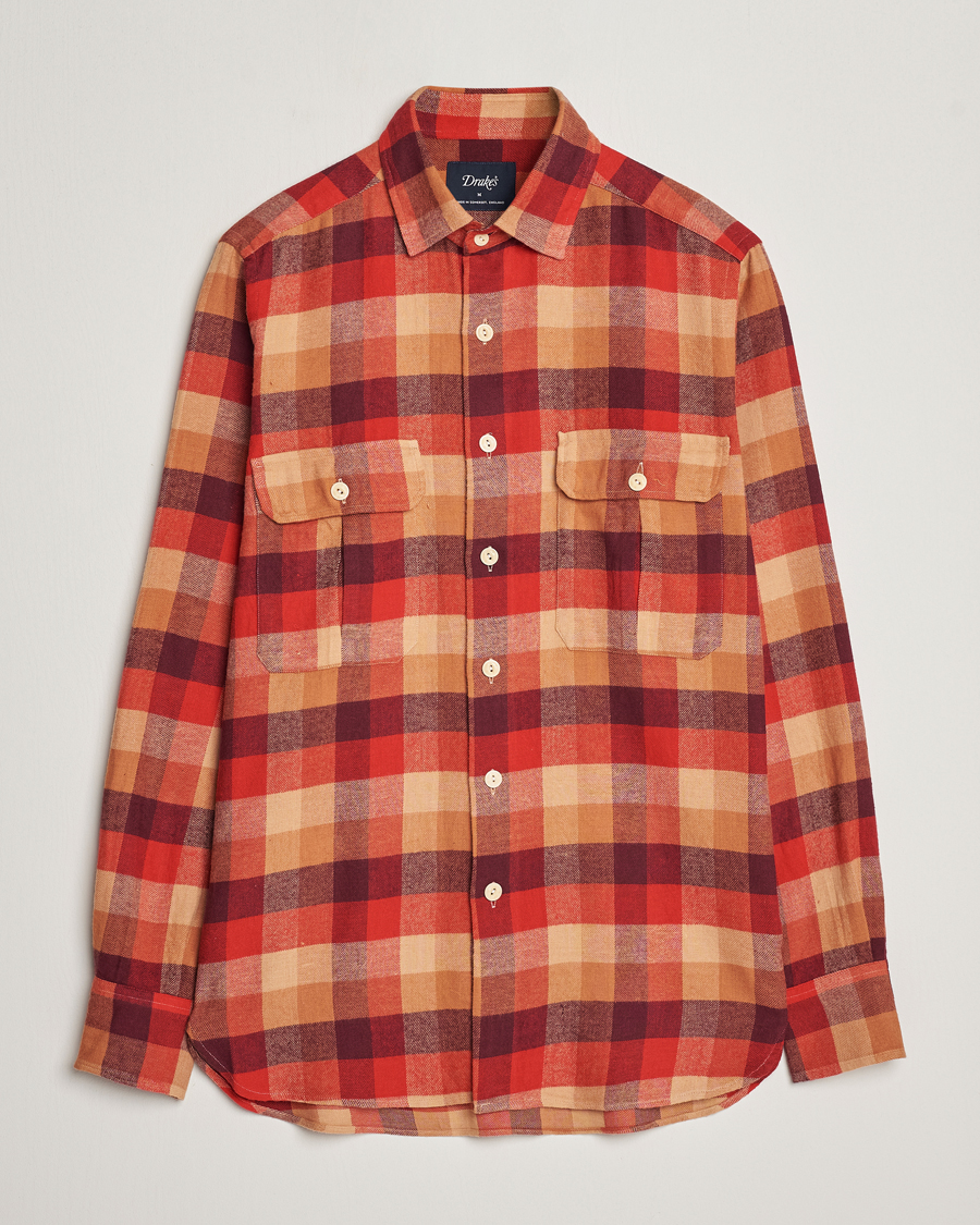 Mies | Kauluspaidat | Drake's | Brushed Madras Checked Work Shirt Red