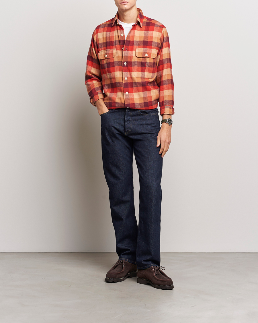 Mies | Kauluspaidat | Drake's | Brushed Madras Checked Work Shirt Red