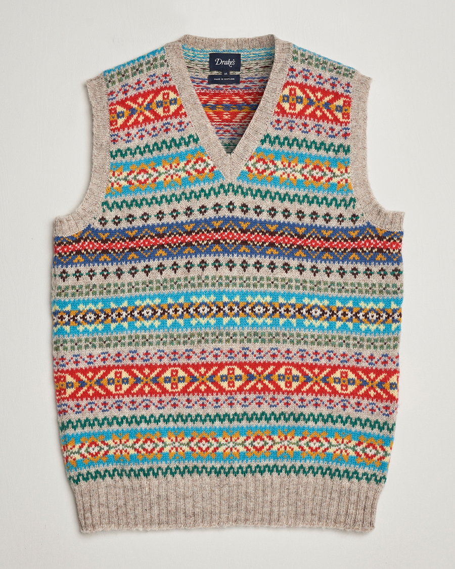 Mies | Puserot | Drake's | Fairisle Print Wool Vest Multi