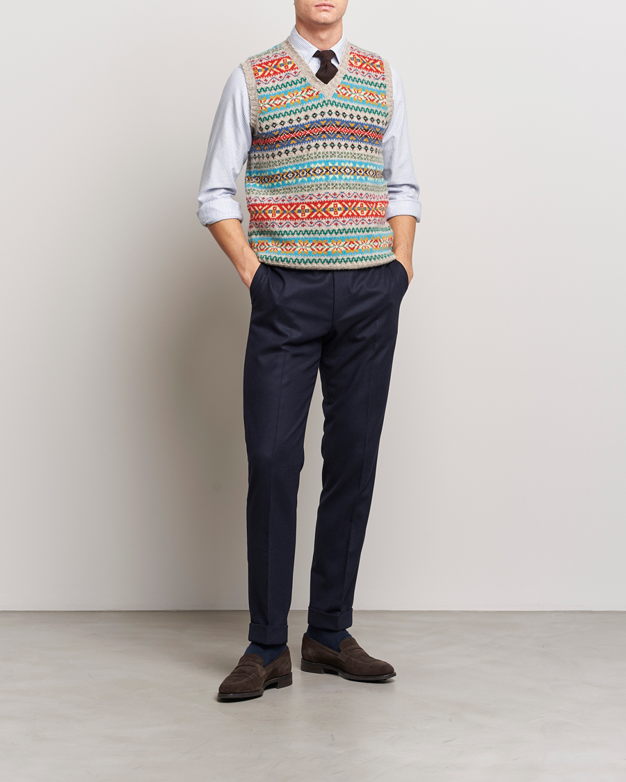 Mies | Puserot | Drake's | Fairisle Print Wool Vest Multi