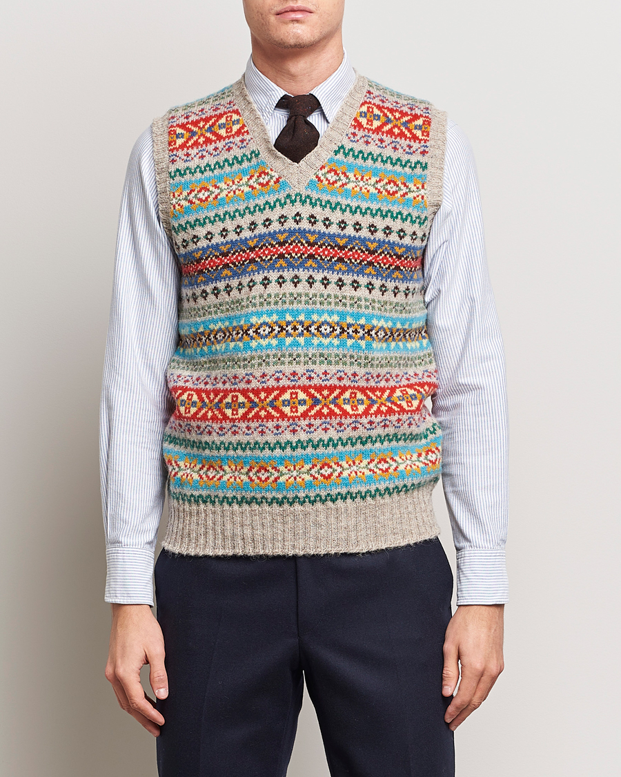 Mies | Puserot | Drake's | Fairisle Print Wool Vest Multi