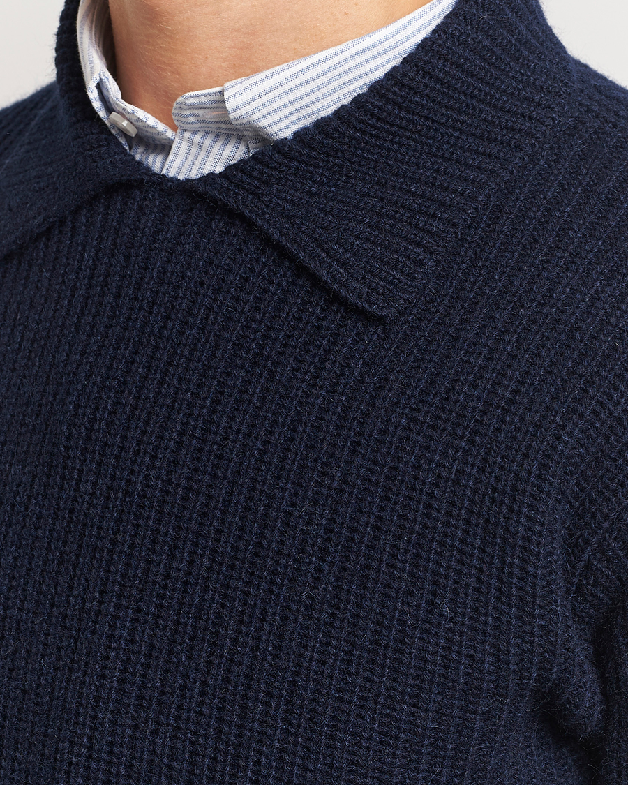 Mies | Puserot | Drake's | Integral Collar Ribbed Jumper Navy
