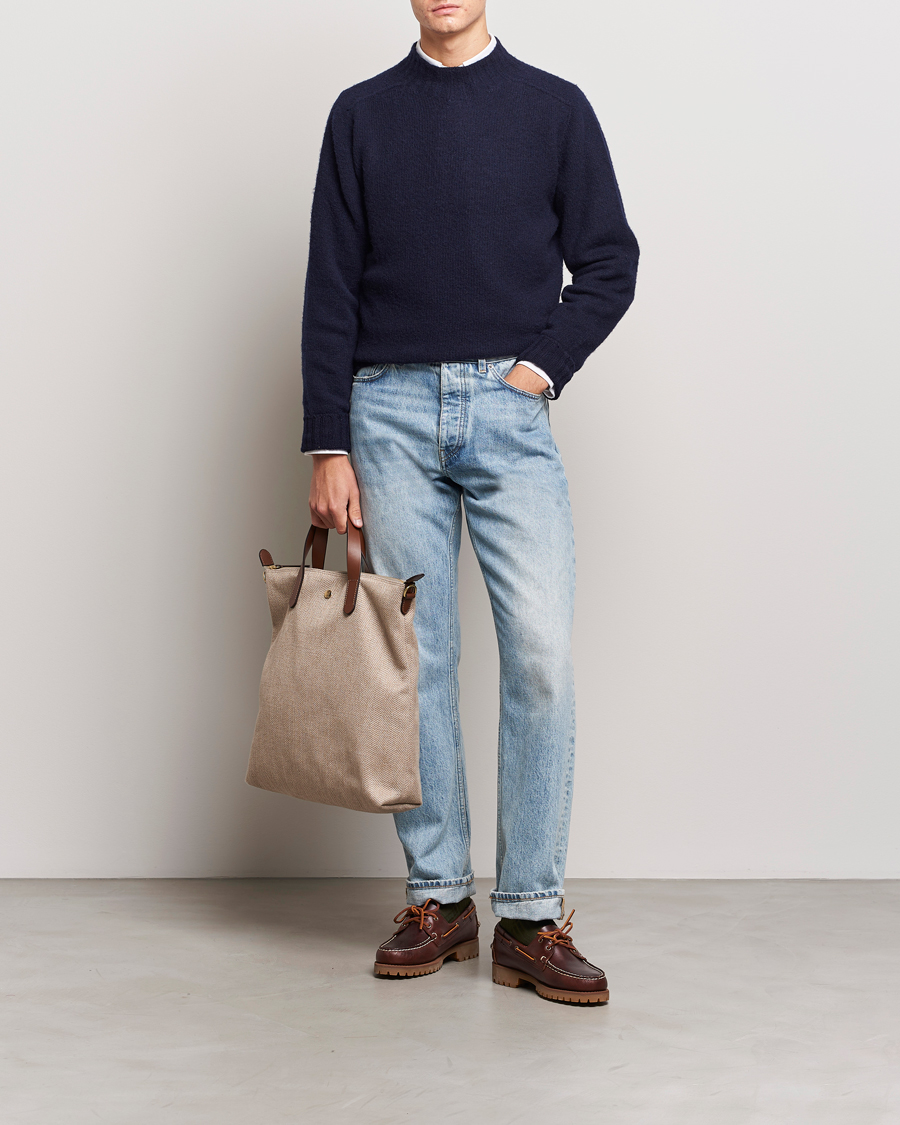 Mies | Puserot | Drake's | Brushed Shetland Mock Neck Jumper Navy