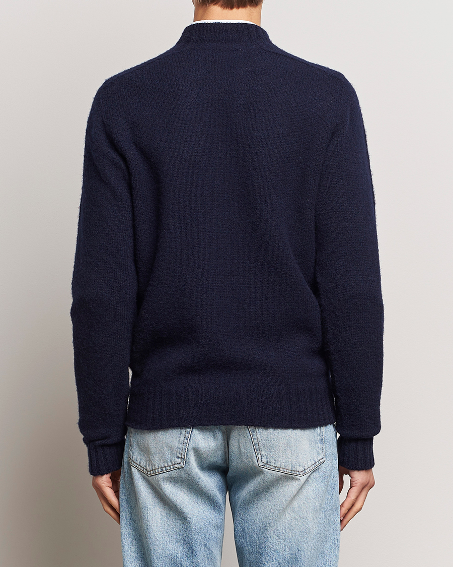 Mies | Puserot | Drake's | Brushed Shetland Mock Neck Jumper Navy