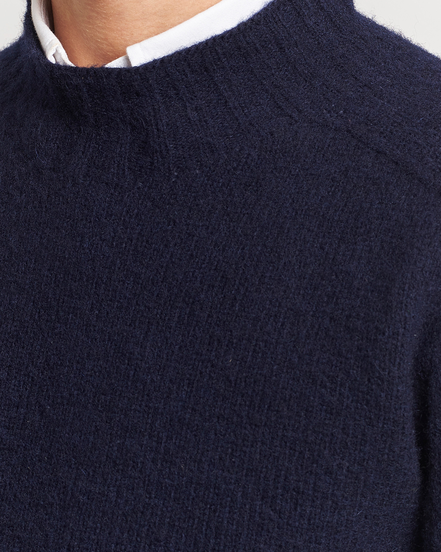 Mies | Puserot | Drake's | Brushed Shetland Mock Neck Jumper Navy