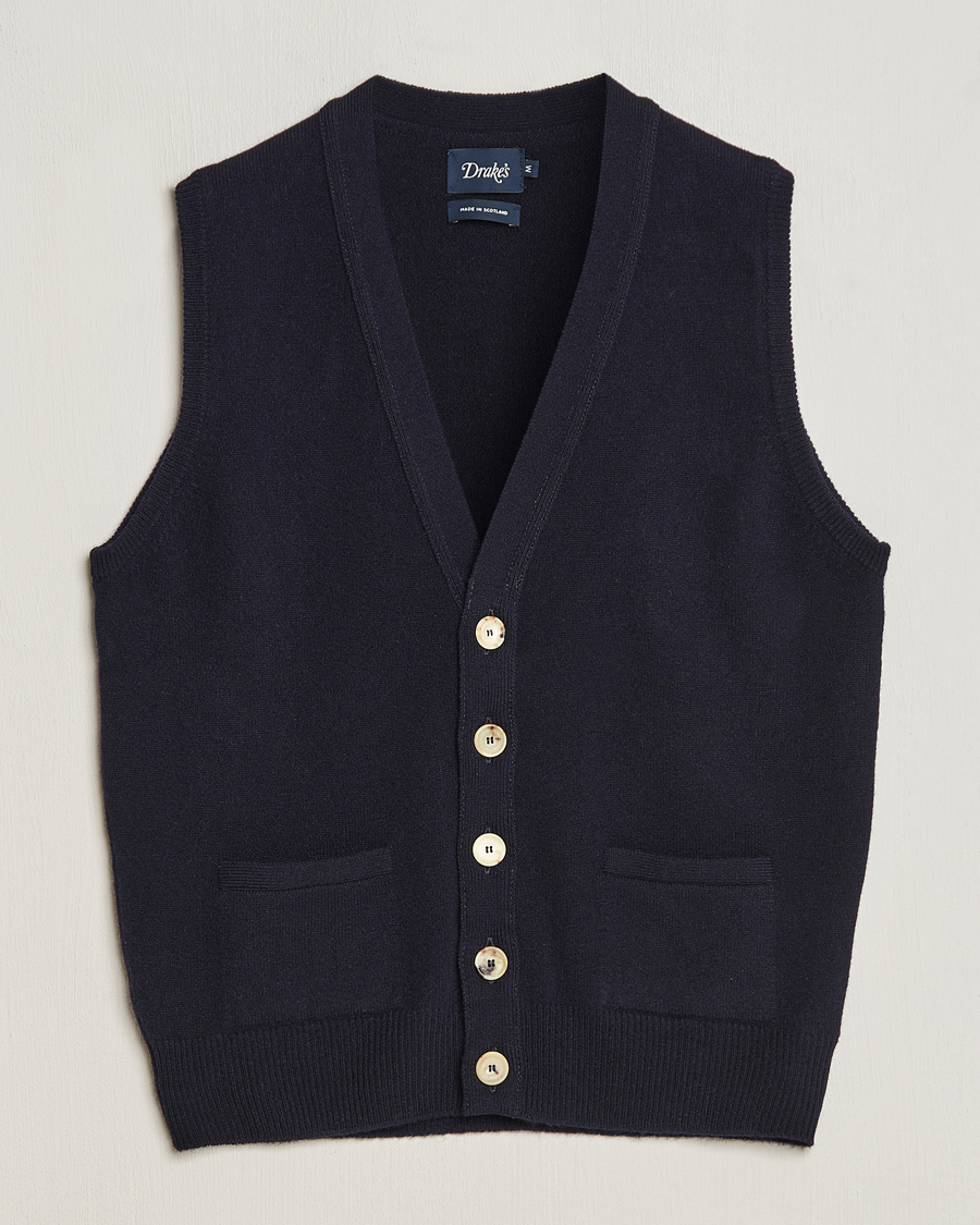 Mies | Puserot | Drake's | Lambswool Vest Cardigan Navy