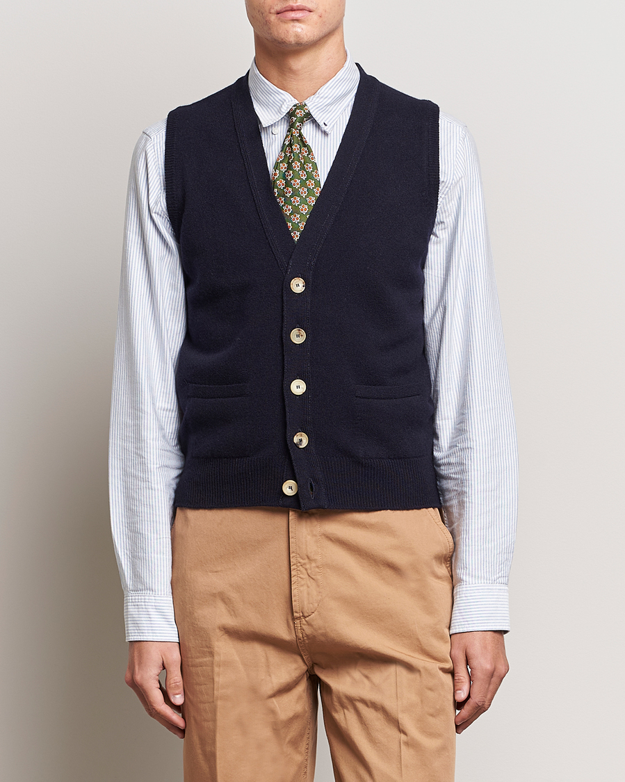Mies | Puserot | Drake's | Lambswool Vest Cardigan Navy