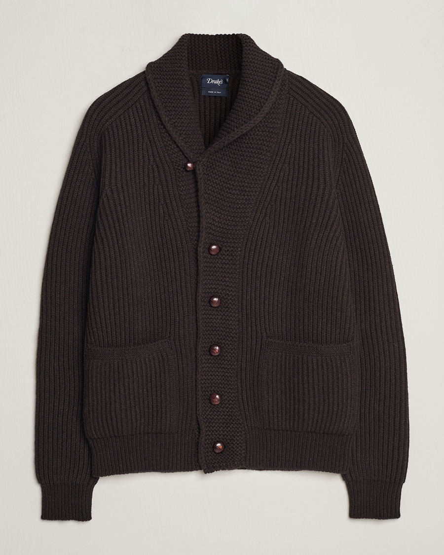 Mies | Puserot | Drake's | Lambswool 6-Ply Shawl Collar Cardigan Brown