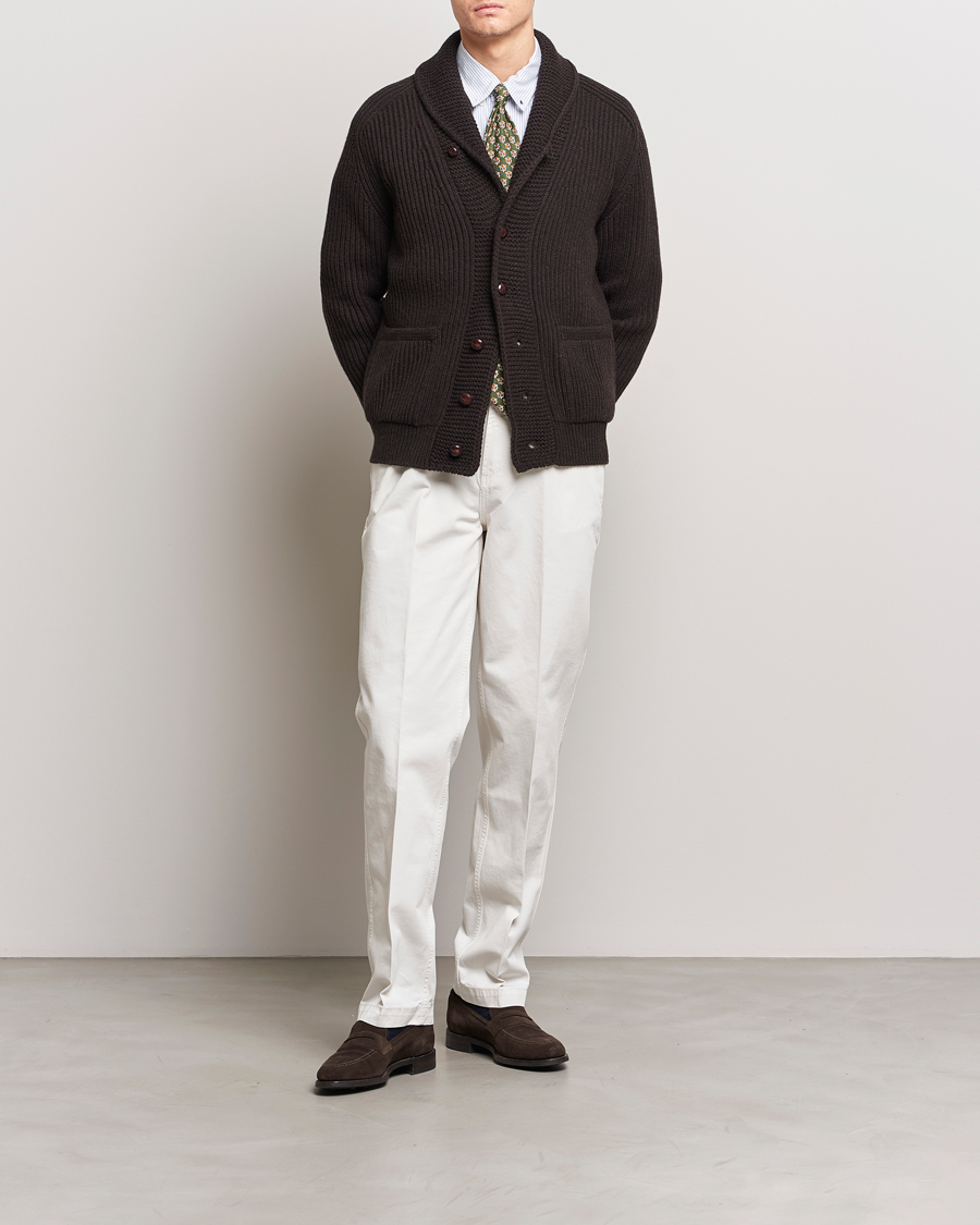 Mies | Puserot | Drake's | Lambswool 6-Ply Shawl Collar Cardigan Brown