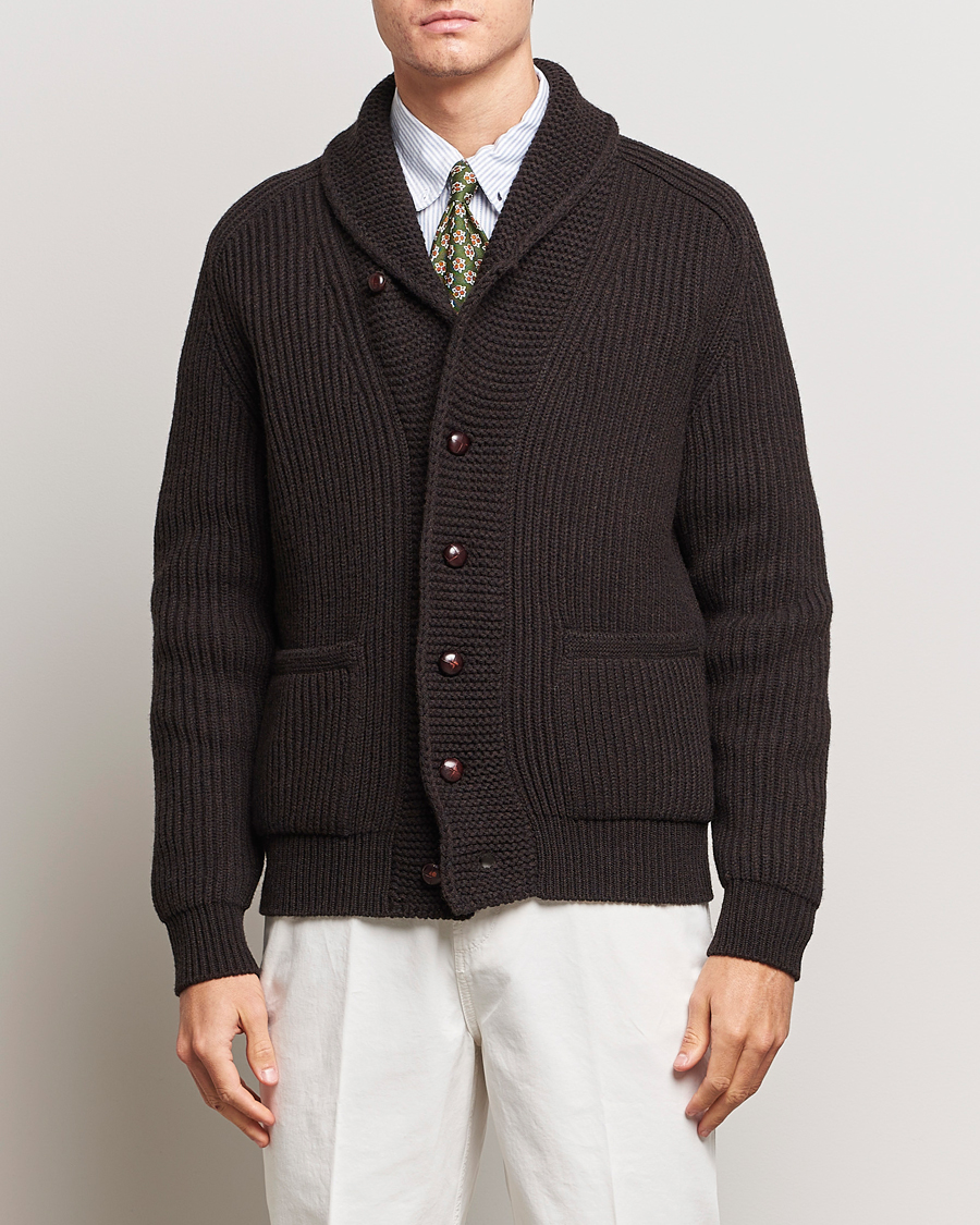 Mies | Puserot | Drake's | Lambswool 6-Ply Shawl Collar Cardigan Brown