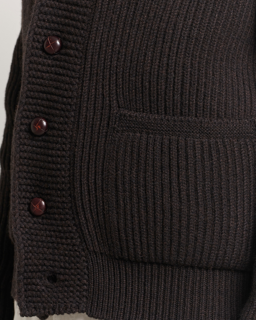 Mies | Puserot | Drake's | Lambswool 6-Ply Shawl Collar Cardigan Brown