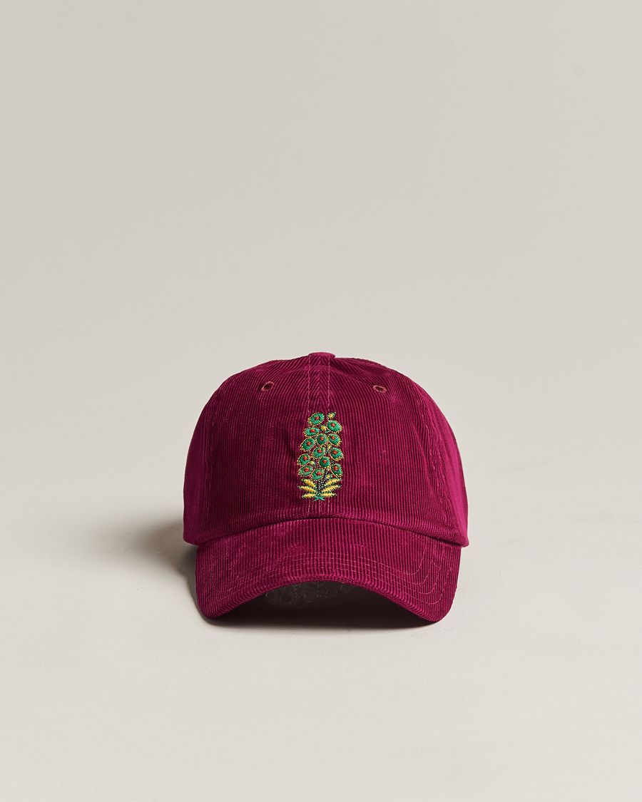 Mies | Drake's Flowers Logo Cord Baseball Cap Burgundy | Drake's | Flowers Logo Cord Baseball Cap Burgundy