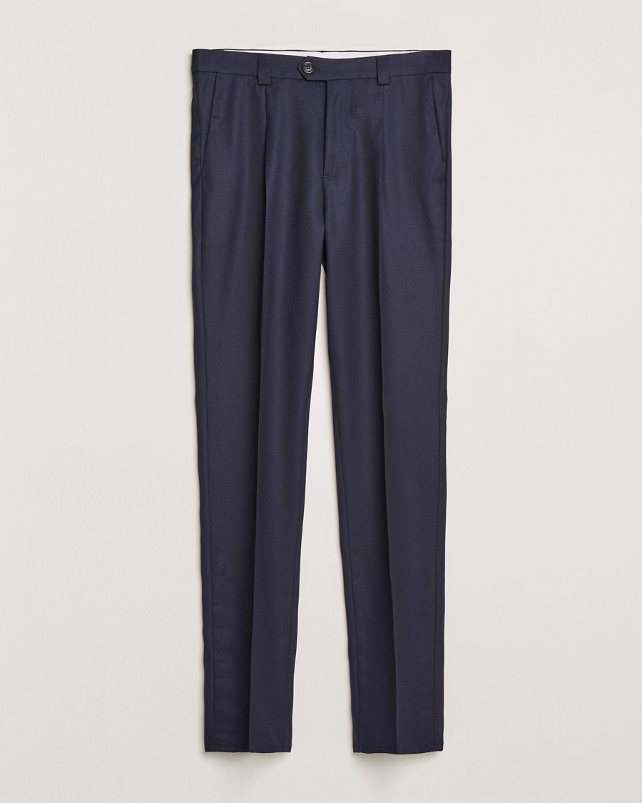 Mies | Housut | Brunello Cucinelli | Slim Fit Pleated Flannel Trousers Navy