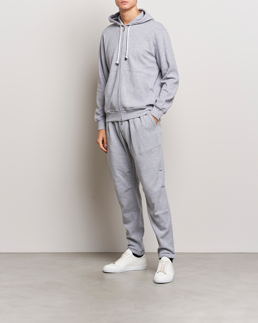 Mies | Puserot | Brunello Cucinelli | Full Zip Hooded Sweater Grey Melange