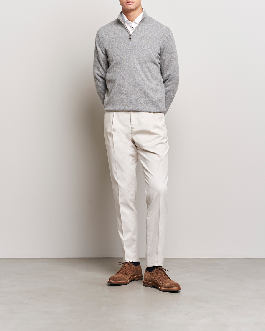 Mies | Puserot | Brunello Cucinelli | 2 Ply Cashmere Half Zip Light Grey