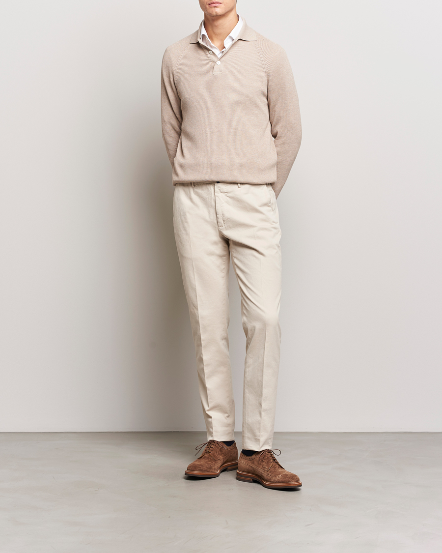 Mies | Puserot | Brunello Cucinelli | Long Sleeve Knitted Polo Light Beige