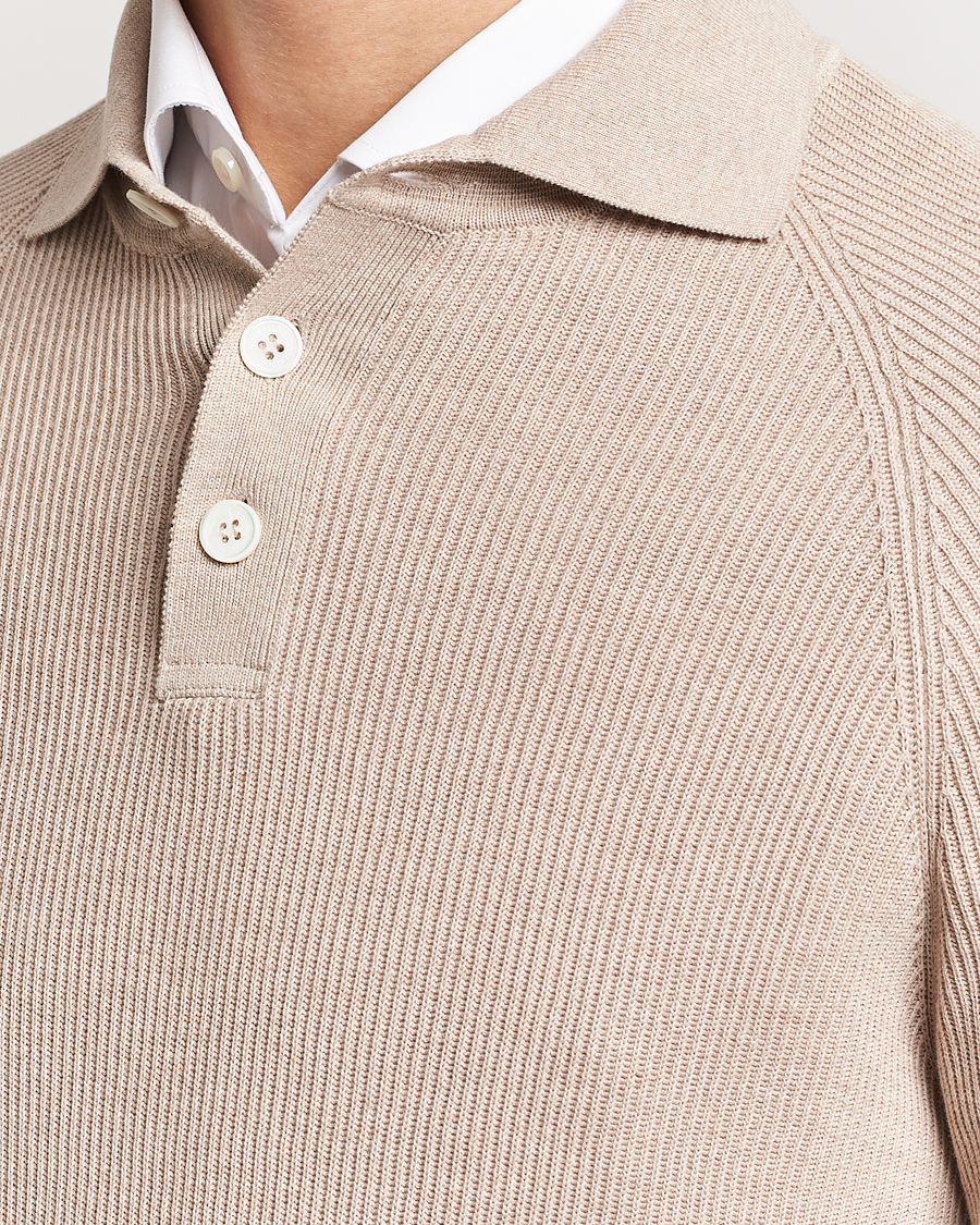 Mies | Puserot | Brunello Cucinelli | Long Sleeve Knitted Polo Light Beige