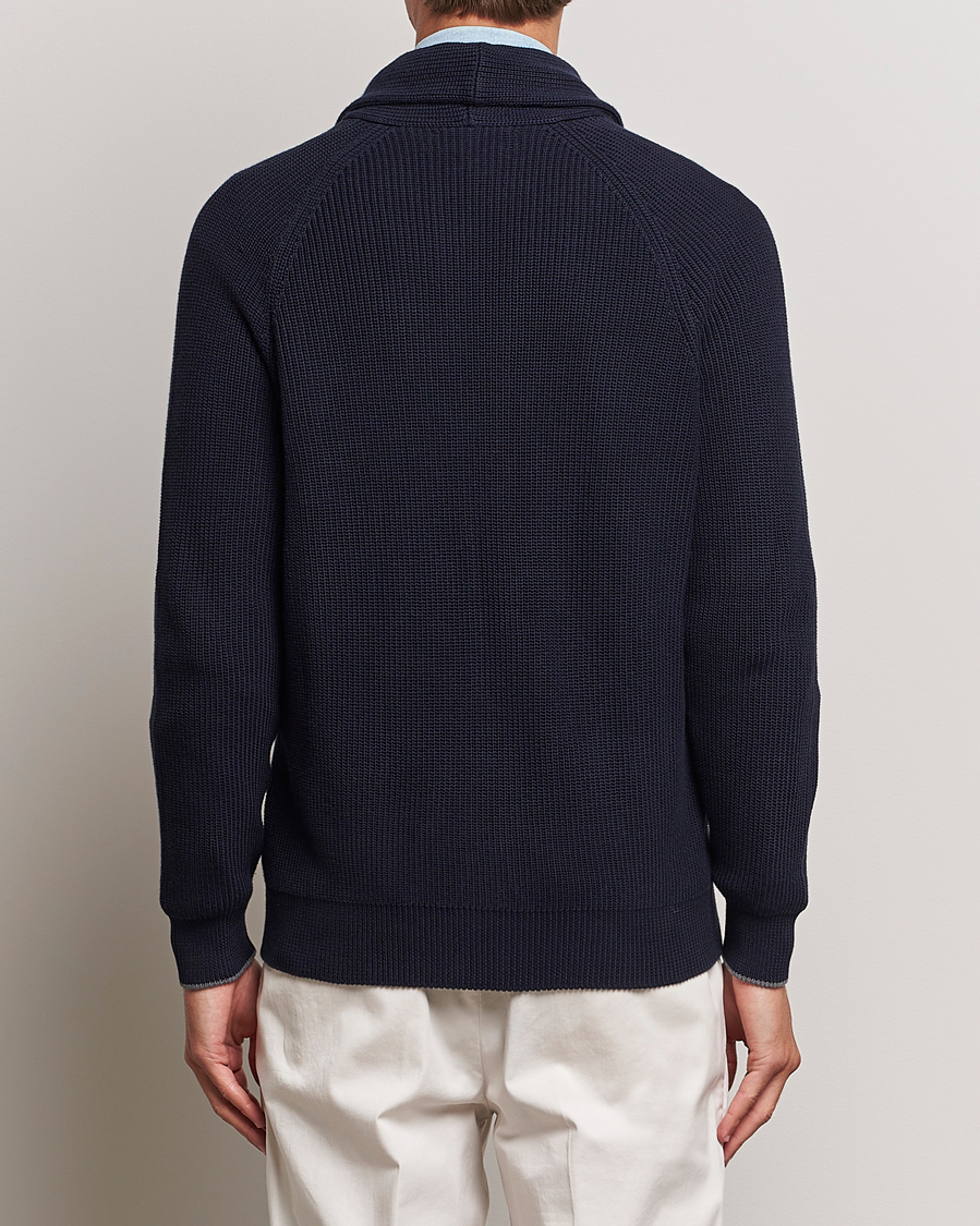 Mies | Puserot | Brunello Cucinelli | Rib Wool Shawl Collar Cardigan Navy