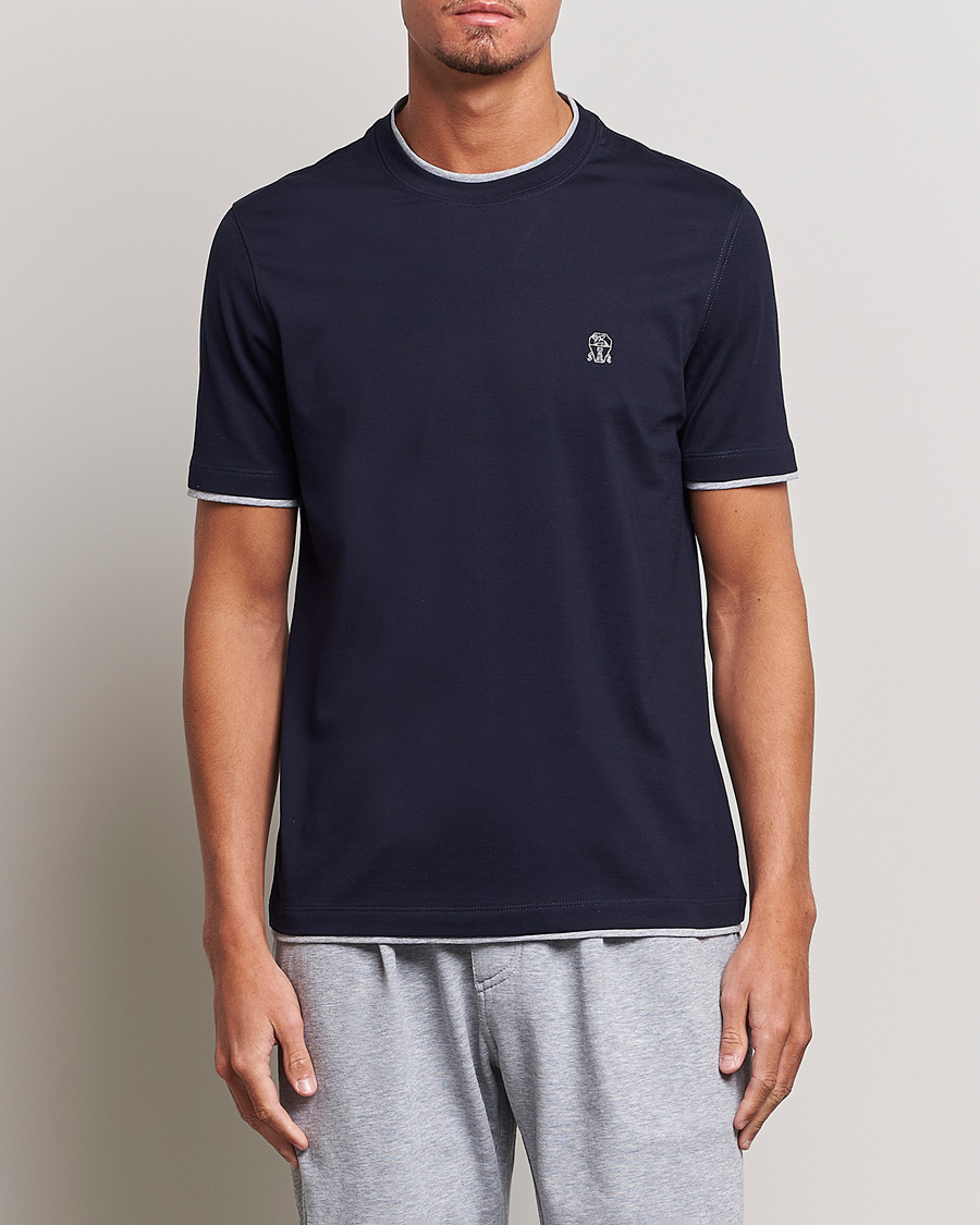 Mies |  | Brunello Cucinelli | Short Sleeve Logo T-Shirt Navy