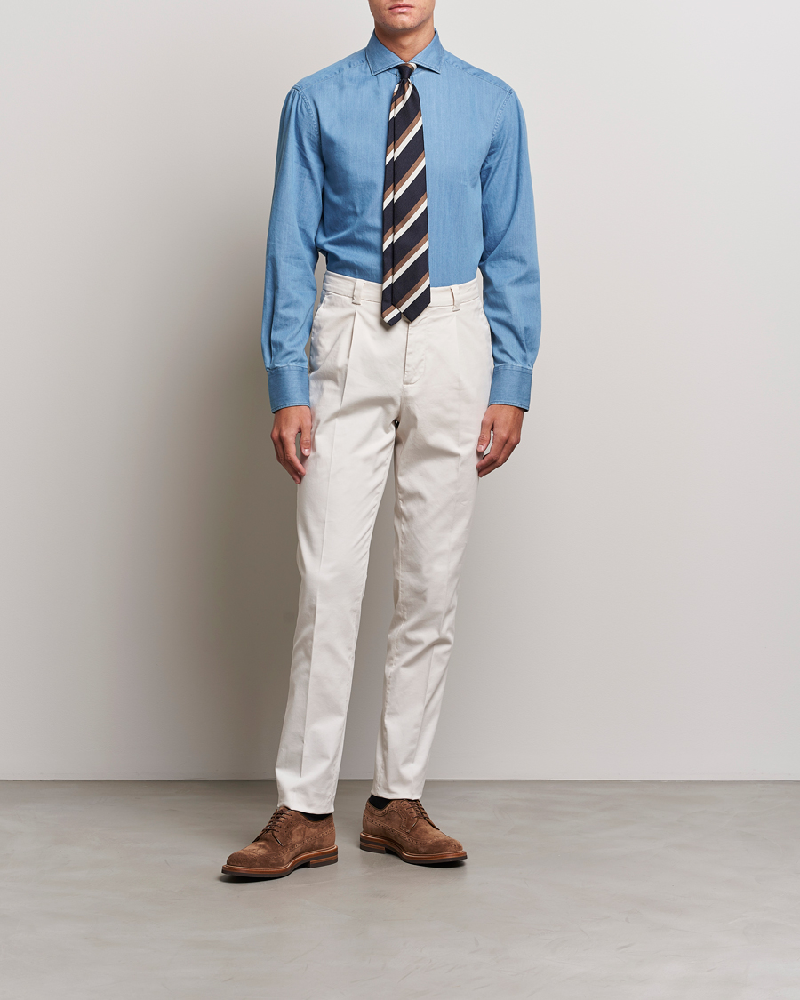 Mies | Kauluspaidat | Brunello Cucinelli | Slim Fit Denim Shirt Indigo Blue
