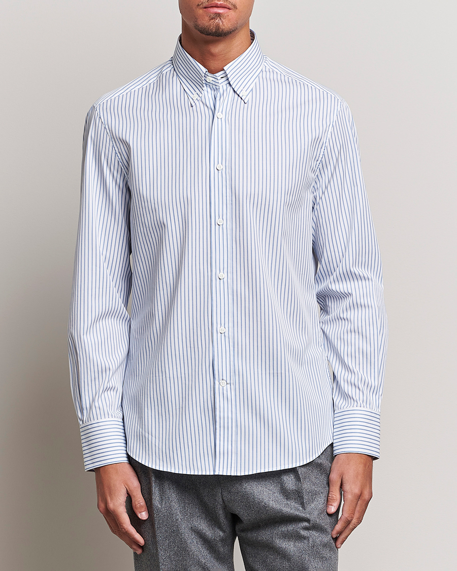 Mies | Rennot paidat | Brunello Cucinelli | Slim Fit Button Down Shirt Light Blue Stripe