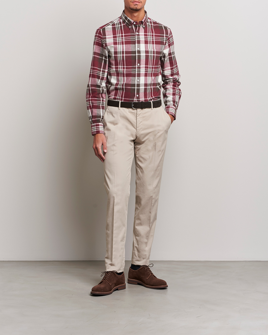 Mies | Kauluspaidat | Brunello Cucinelli | Slim Fit Button Down Madras Shirt Burgundy