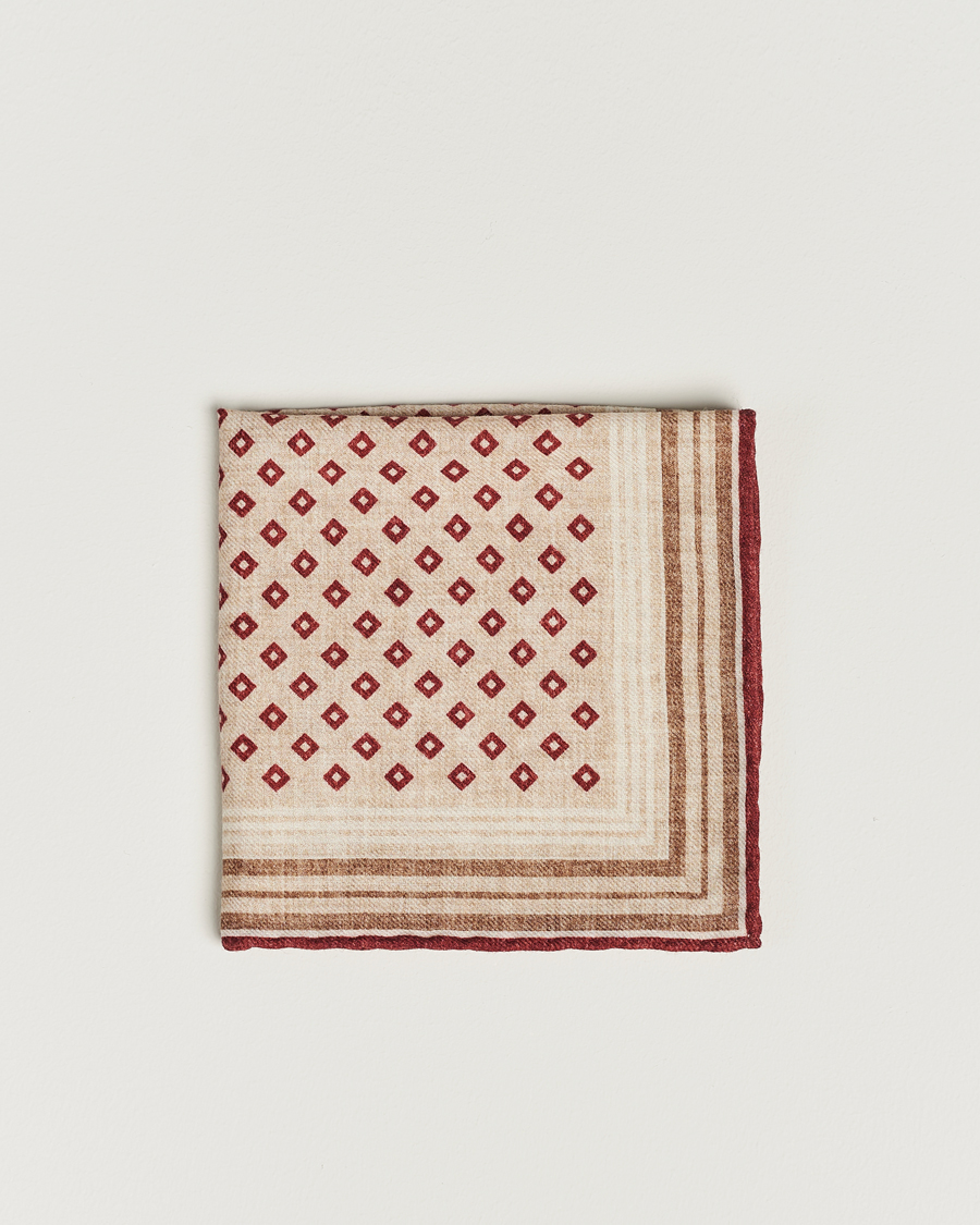 Mies | Brunello Cucinelli Wool Pocket Square Burgundy/Beige | Brunello Cucinelli | Wool Pocket Square Burgundy/Beige
