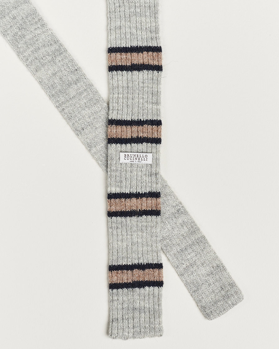 Mies | Brunello Cucinelli Stripe Knit Tie Grey/Navy | Brunello Cucinelli | Stripe Knit Tie Grey/Navy
