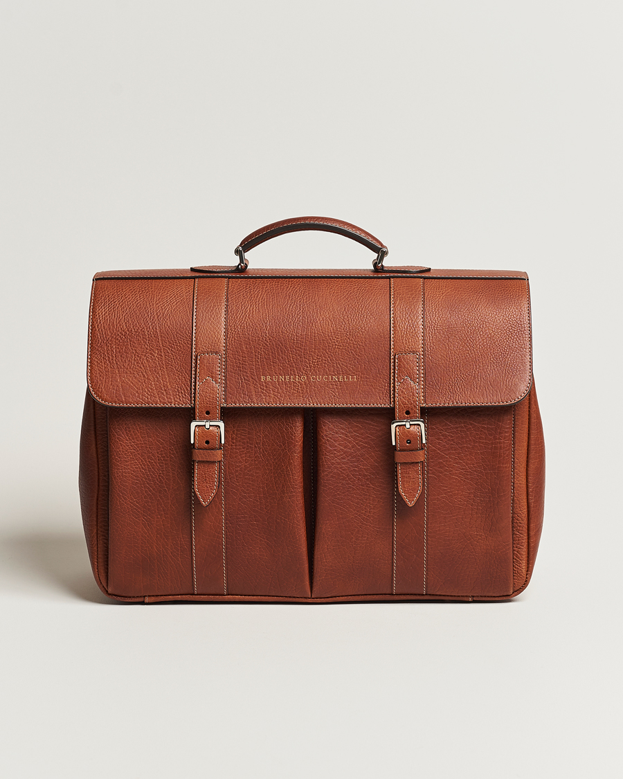 Mies |  | Brunello Cucinelli | Grain Leather Briefcase Cognac