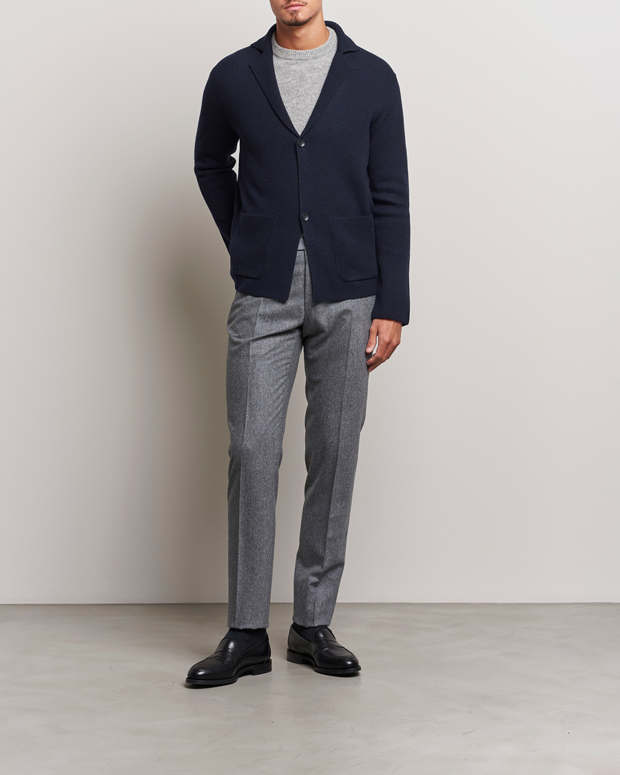 Mies | Puserot | Zanone | Merino Wool Cardigan Jacket Navy