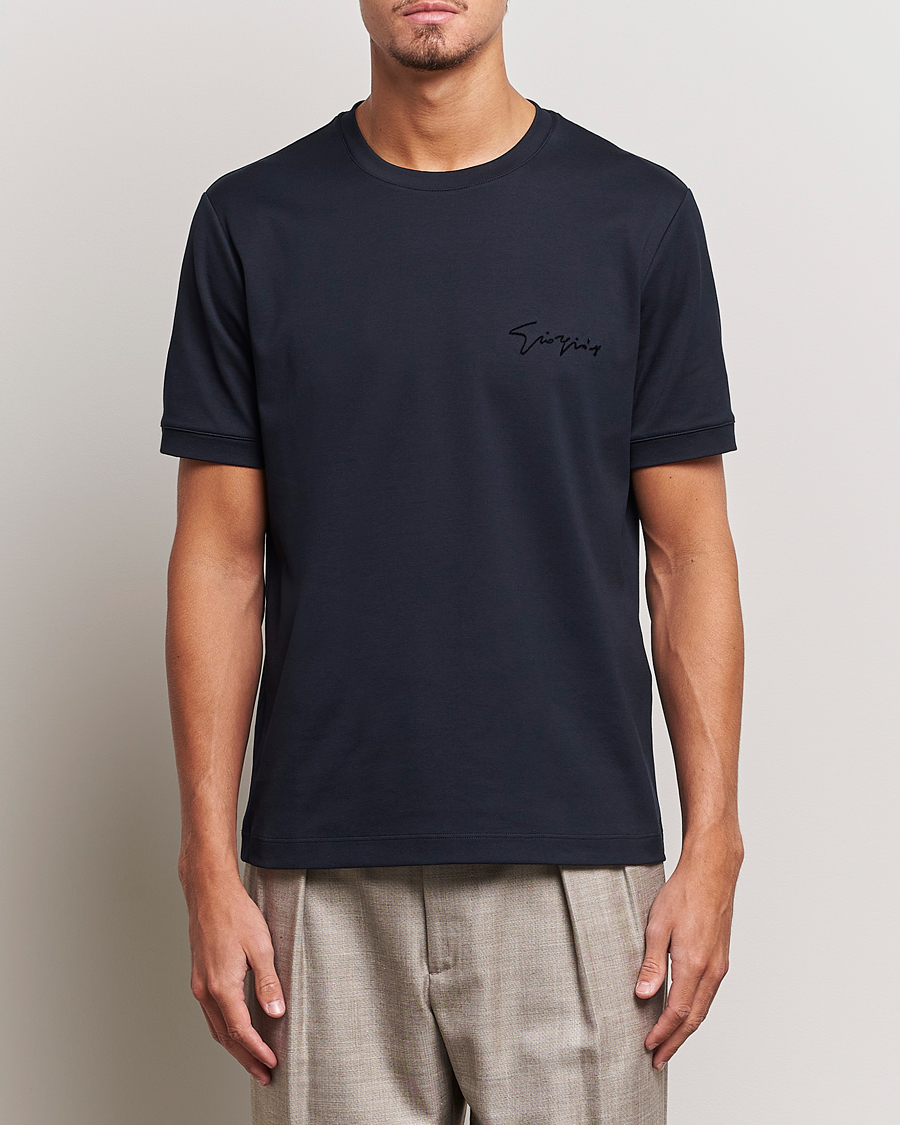 Mies | T-paidat | Giorgio Armani | Embroidered Signature T-Shirt Navy