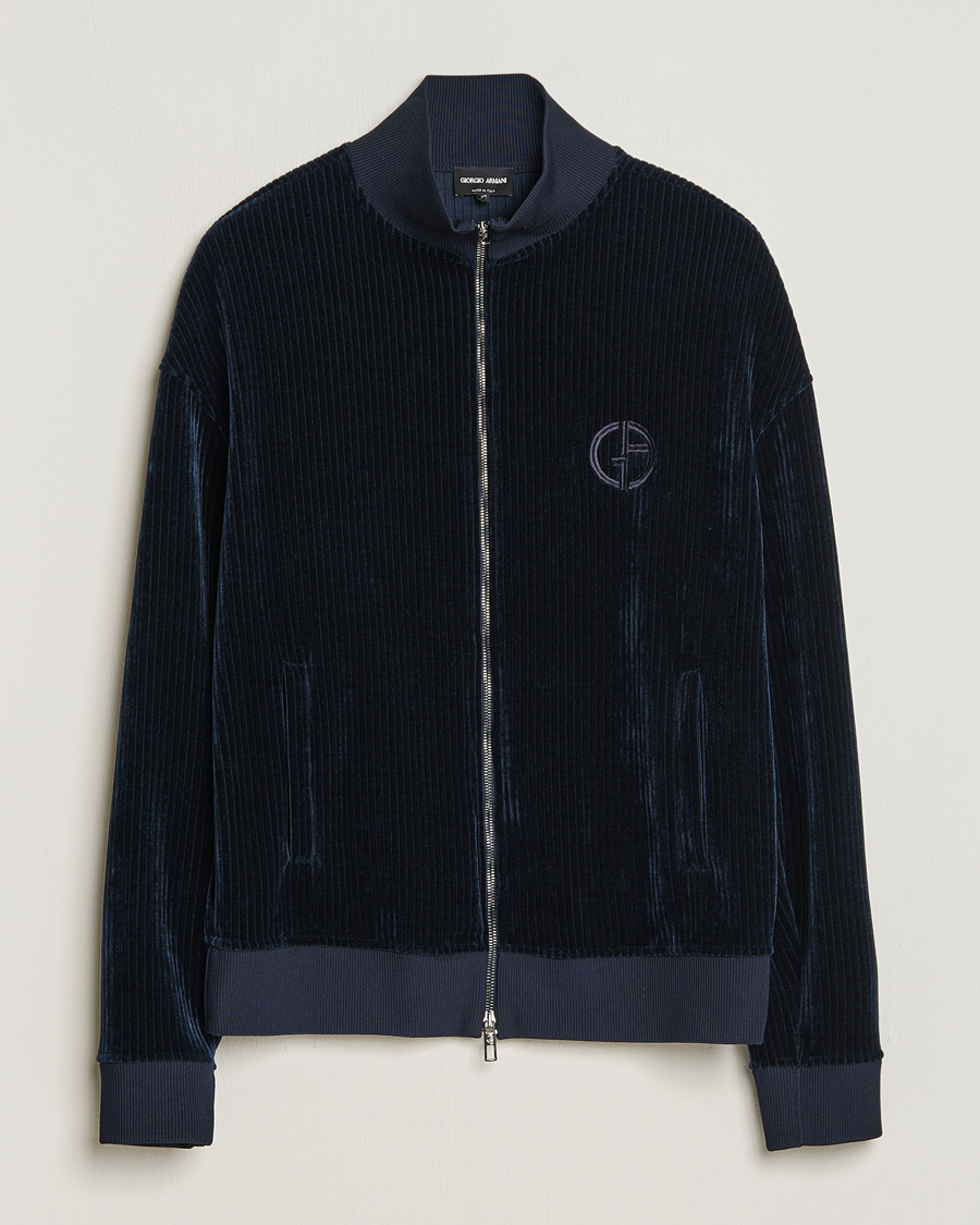 Mies | Puserot | Giorgio Armani | Jersey Corduroy Zip Sweater Navy