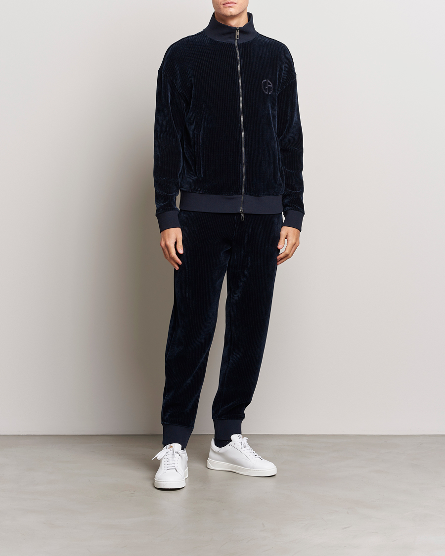 Mies | Puserot | Giorgio Armani | Jersey Corduroy Zip Sweater Navy
