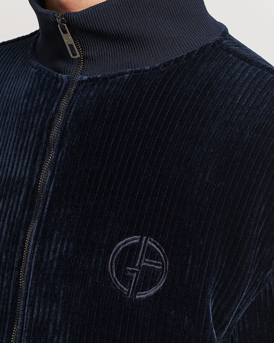 Mies | Puserot | Giorgio Armani | Jersey Corduroy Zip Sweater Navy