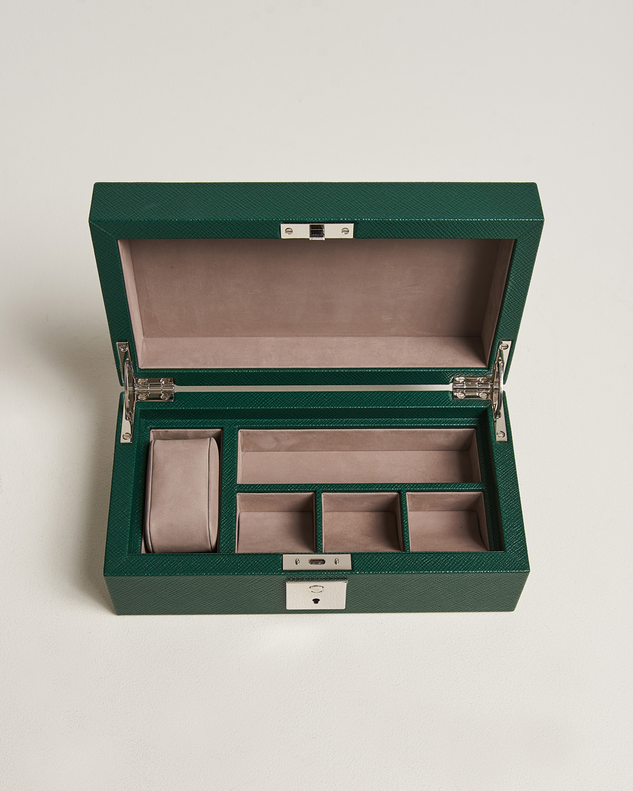 Mies | Smythson Panama Lockable Watch And Cufflink Box Forest Green | Smythson | Panama Lockable Watch And Cufflink Box Forest Green