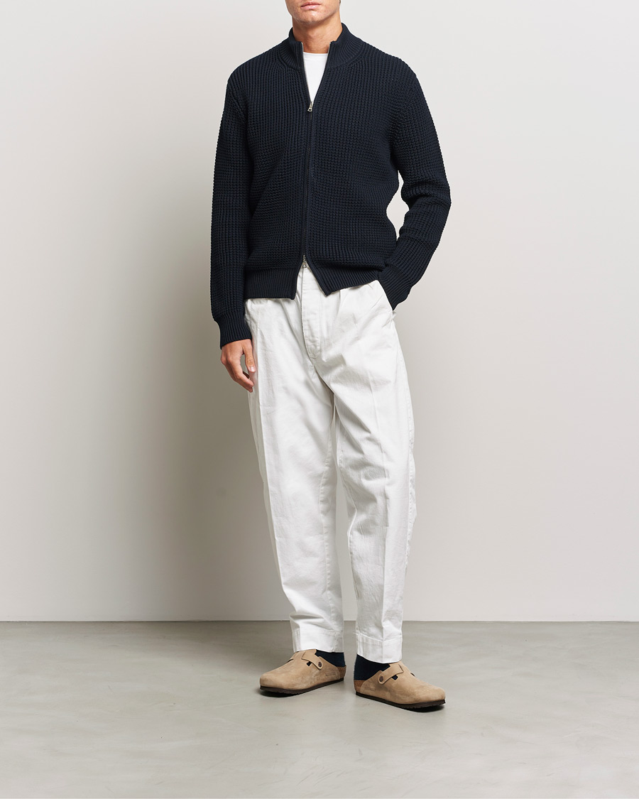 Mies | Puserot | Orlebar Brown | Swan Merino Seed Stich Full Zip Night Iris