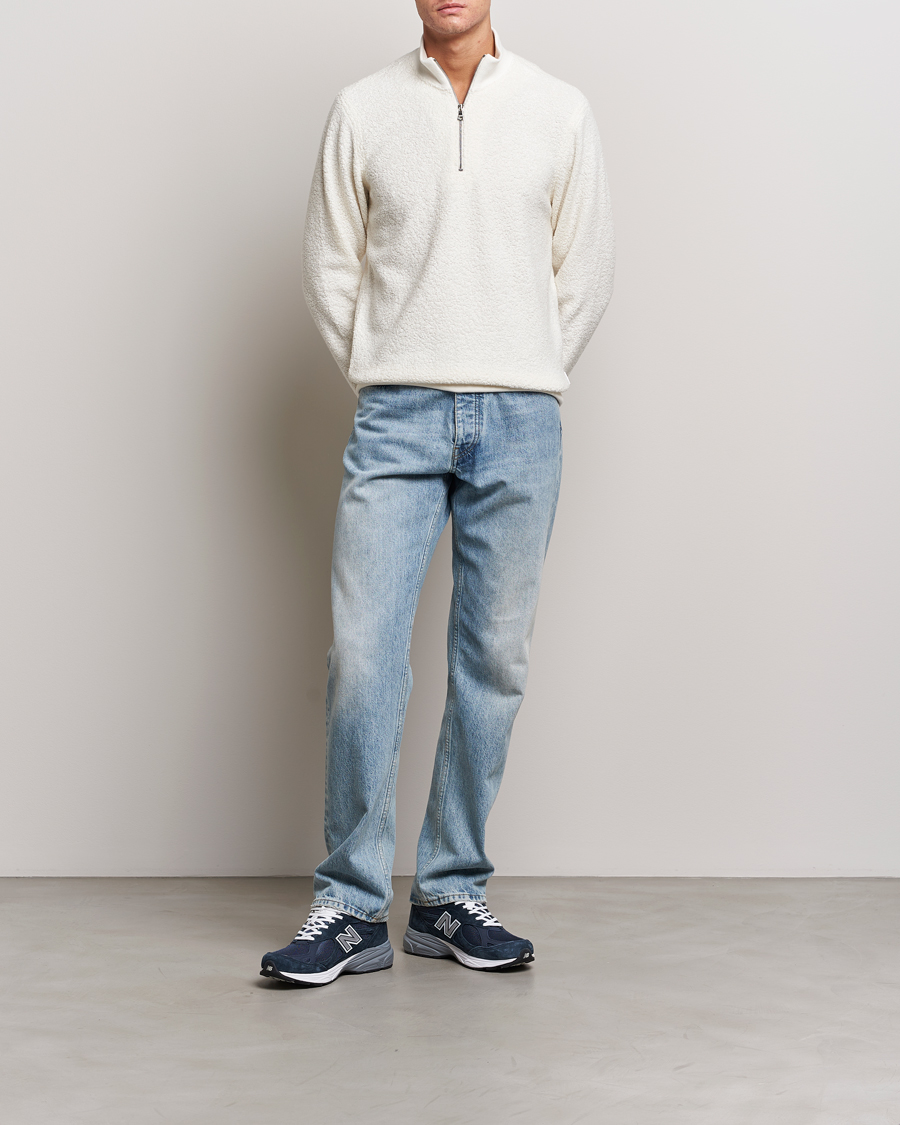 Mies | Puserot | Orlebar Brown | Isar Fleece Cashmere Half-Zip White Sand