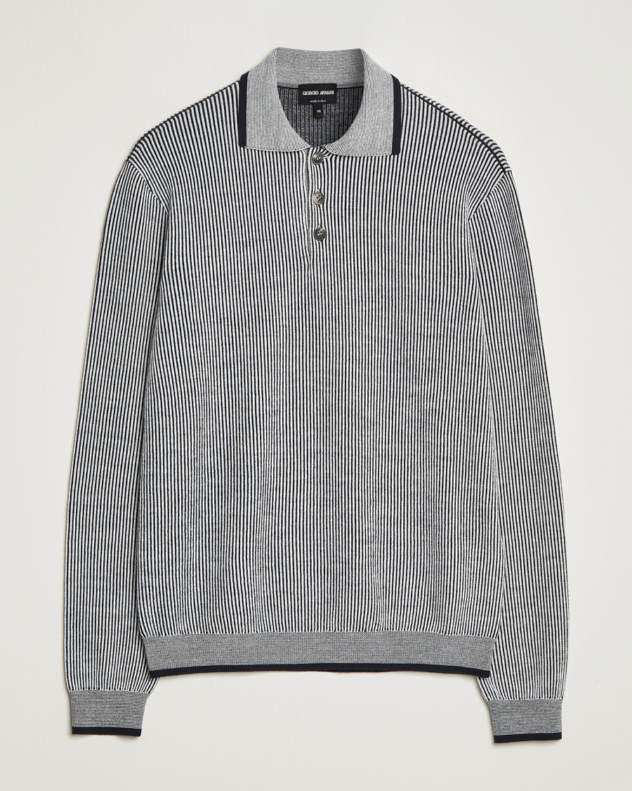 Mies | Puserot | Giorgio Armani | English Rib Knitted Polo Shirt Navy/White