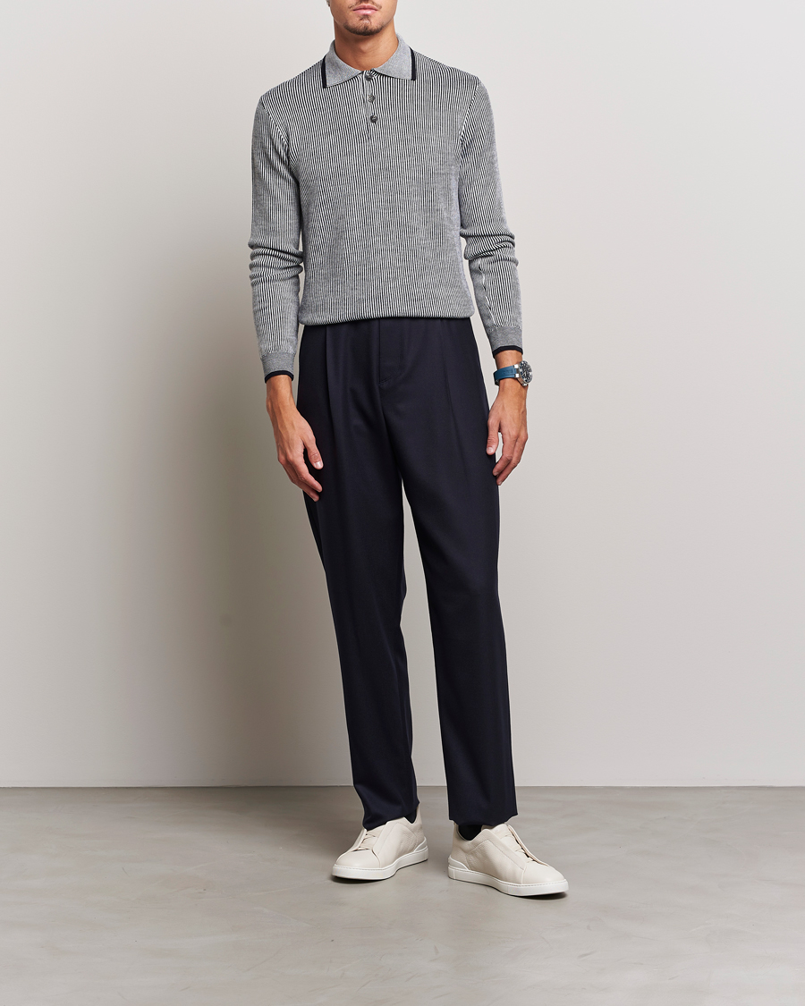 Mies | Puserot | Giorgio Armani | English Rib Knitted Polo Shirt Navy/White