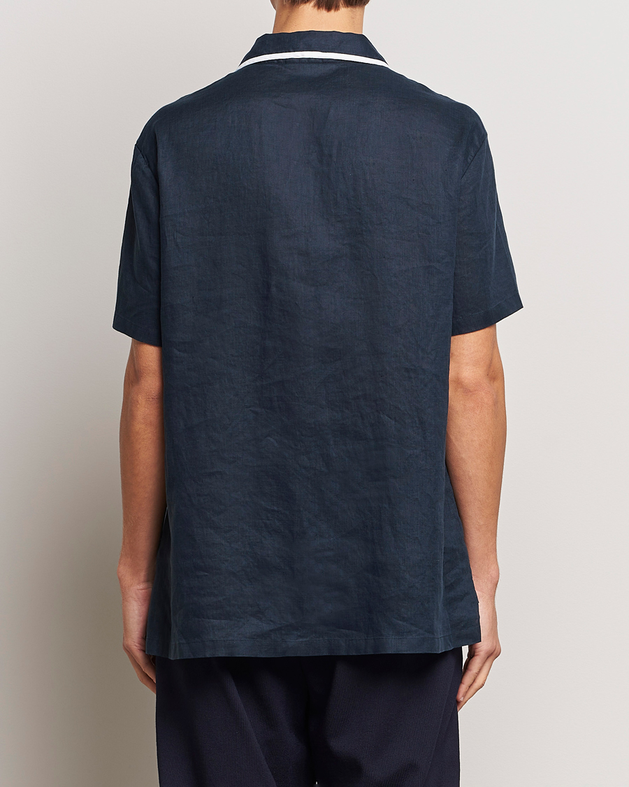 Mies | Kauluspaidat | Giorgio Armani | Linen Guru Collar Short Sleeve Shirt Navy